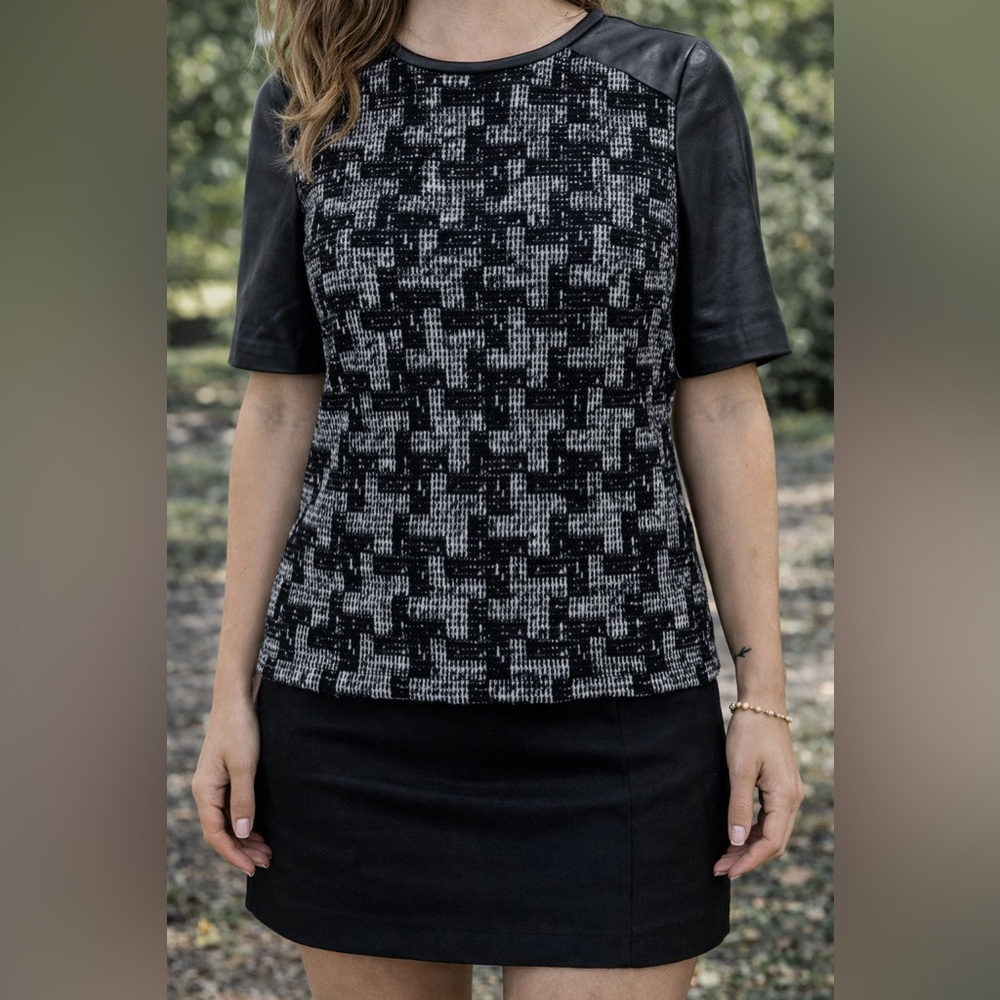 Classiques Entier Leather Wool Short Sleeve Top Black Multi Print